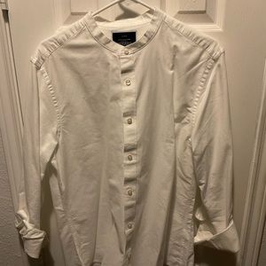 Mens White Charles Tyrwhitt Collarless Cotton/Linen Shirt Medium